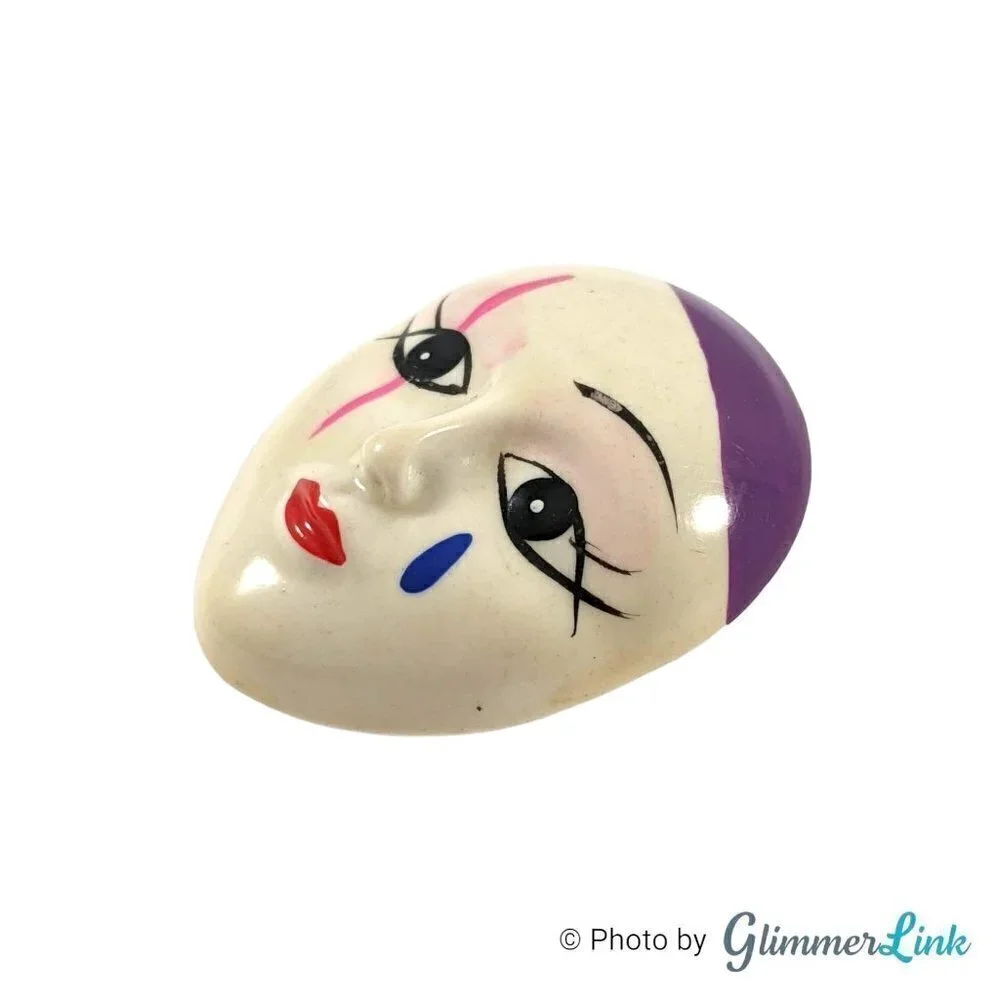 Vintage Colorful Theatrical Mime Mask Resin Brooch Pin